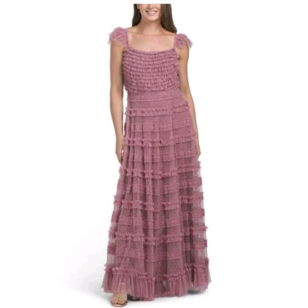 Mac Duggal 8052 Ruffle Tiered Evening Gown BOHO PEASANT COTTAGECORE Sz 6 Pink